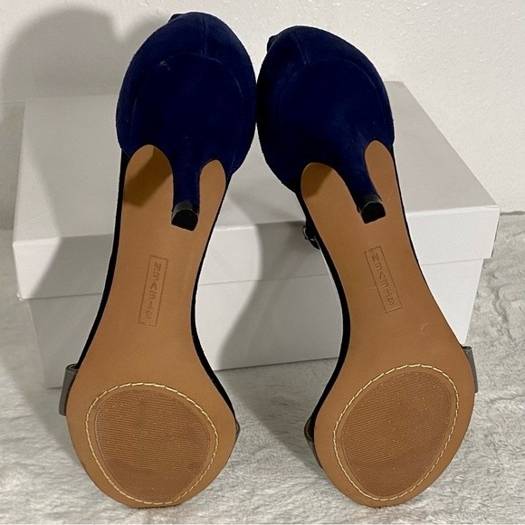 STEVEN Steve Madden Vienna Suede Heels Women's Size 7.5M Peep Toe Navy Blue Gray - Picture 7 of 10